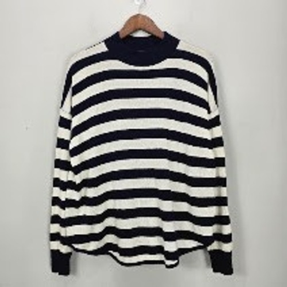 Madewell Pullover Sweater L Striped Alpaca Merino Wool Blend Crew Neck Fisherman
